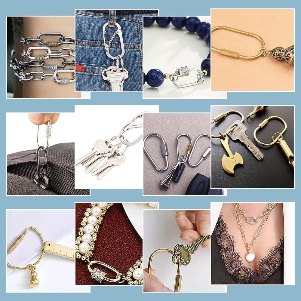 UNICRAFTALE 6Pcs 3 Sizes Oval Screw Carabiner Lock 304 Stainless Steel Screw Locking Keychain Carabiner Clasp Metal Keychain Clip Hook 21~37mm Keyring Clasp for Jewelry Making Handbag DIY Accessory - Image 6