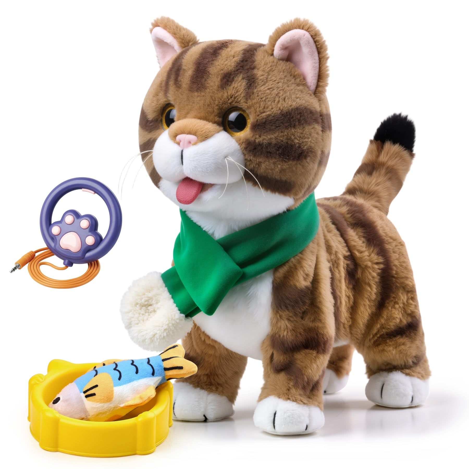 OR OR TU Giocattolo Gatto che Cammina Interattivo Gatto Peluche | Gatto Tigrato, Peluche Delicato Sulla Pelle, Telecomando, Cammina, Canta, Miagola, Scodinzola e si Lecca la Lingua