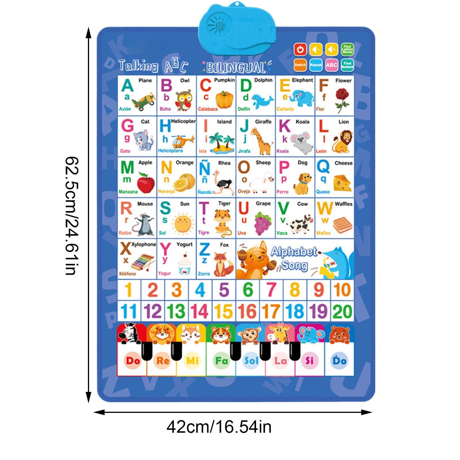 Générique Tableaux Muraux Parlants pour | Jeux Bilingues d'Alphabet et de Chiffres - Affiche Musicale Piano Parlante - pour de 1 à 6 Ans Anniversaire Salle de Classe Fêtes Noël