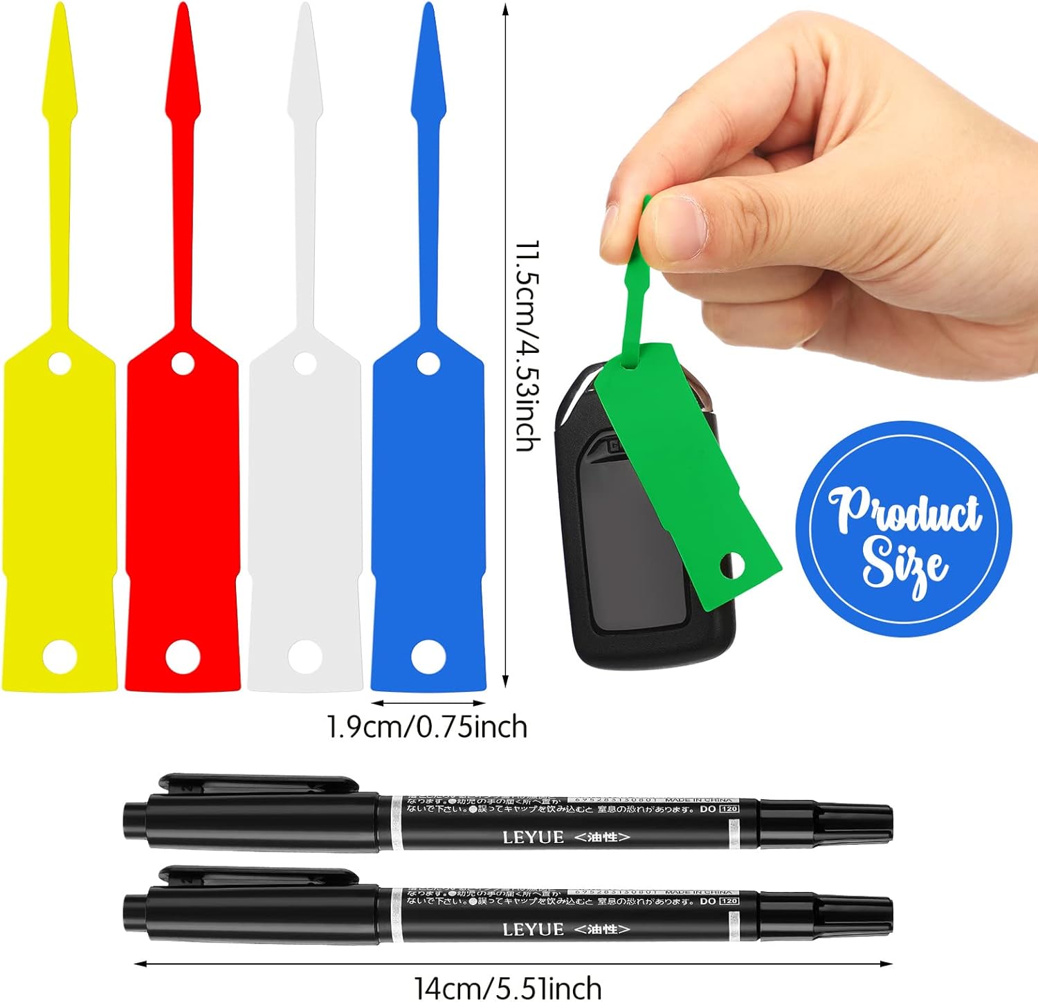 Woanger 2000 Pieces Self Locking Arrow Key Tags Car Key Labels Self Lock Identifierscar Parts Tags with 5 Pcs Black Pens for Office Automotive Shop Supplies(4 1/2 x 3/4 Inch,Bright Colors)