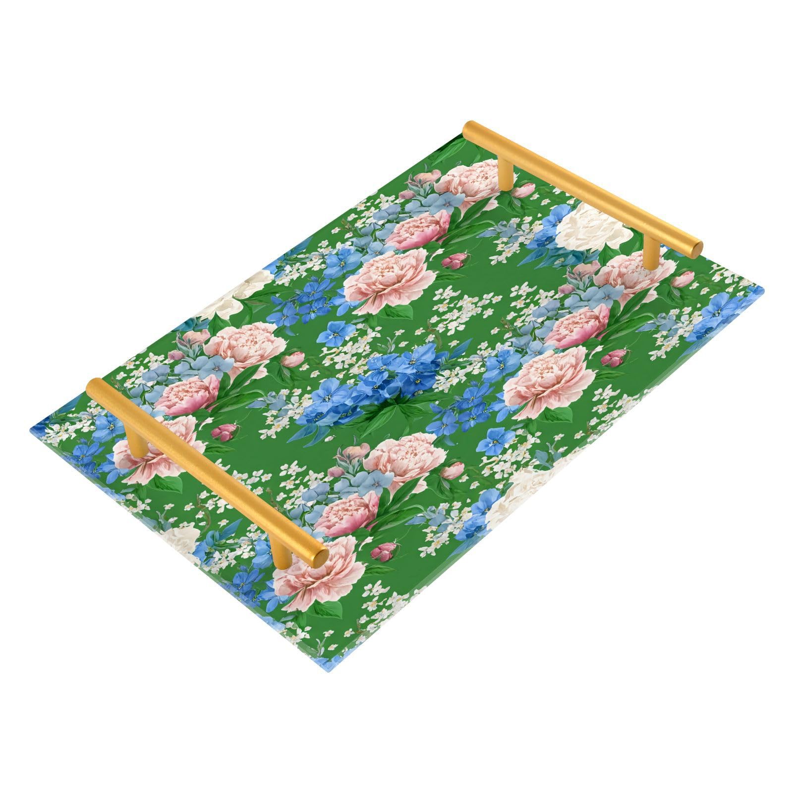 BOESI Graffiti Pink and Blue Flowers Tray, Tray with Handles, Countertop Organizer, Decorative