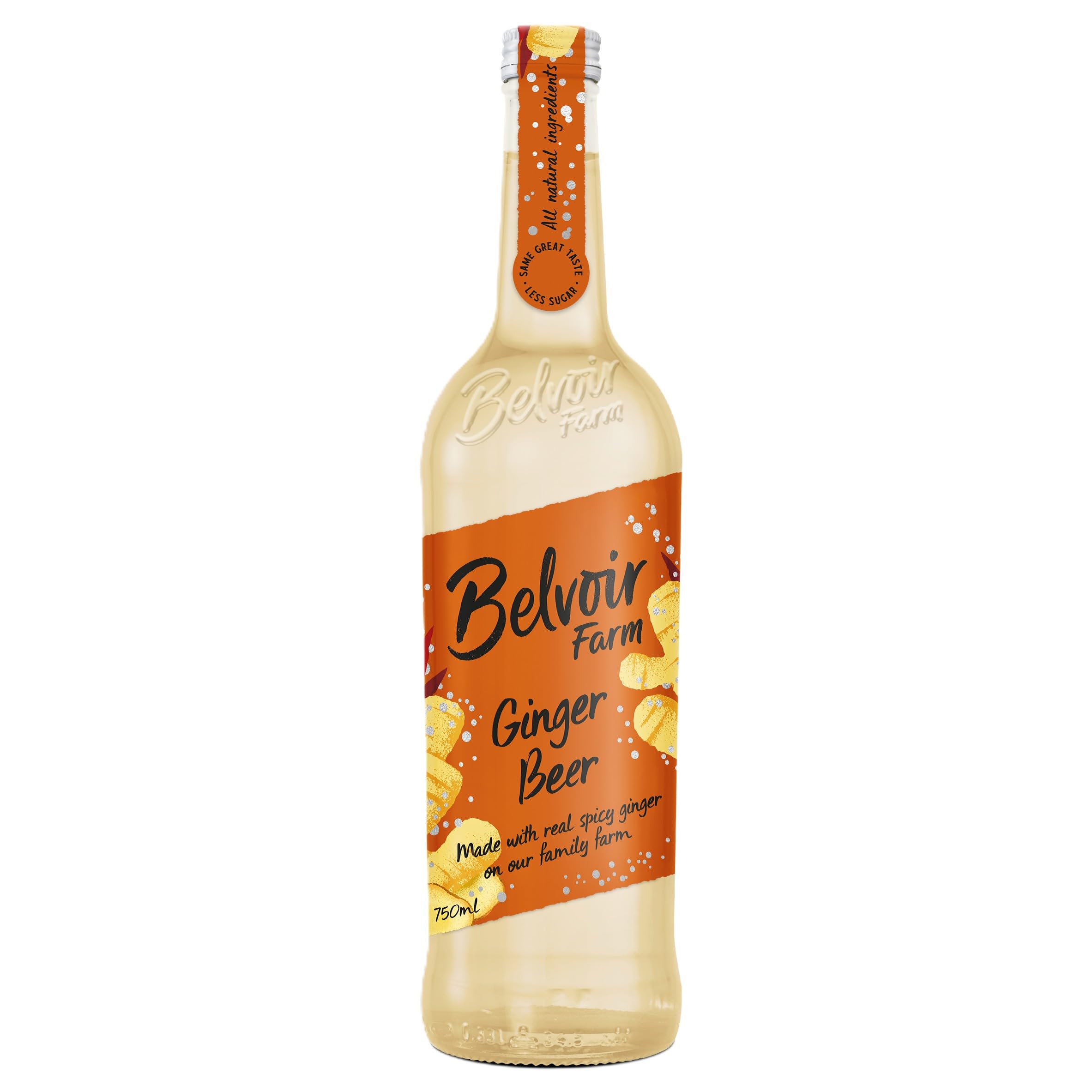 Belvoir Farm Ginger Beer - With Fresh Root Ginger & Juice | 100% natural ingredients | No Artificial Ingredients | Low Calorie | No Sweeteners | Suitable for Vegetarians & Vegans - 6 x 750ml Bottles