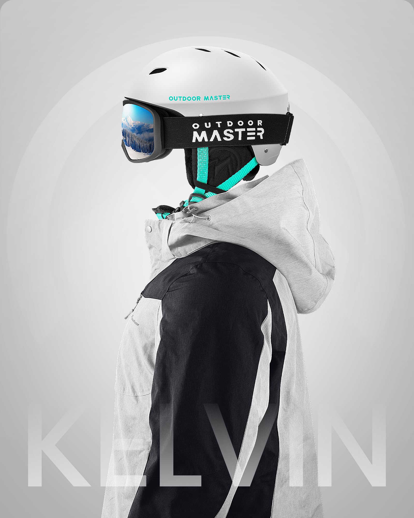 OutdoorMaster Kelvin Ski Helmet - Snowboard Helmet for Men, Women & Youth (White+Teal,M)