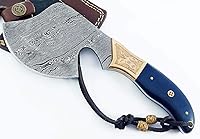 Vista 3 de Cuchillo de caza de hacha de acero de Damasco Hacha Tomahawk Camping Senderismo SM46