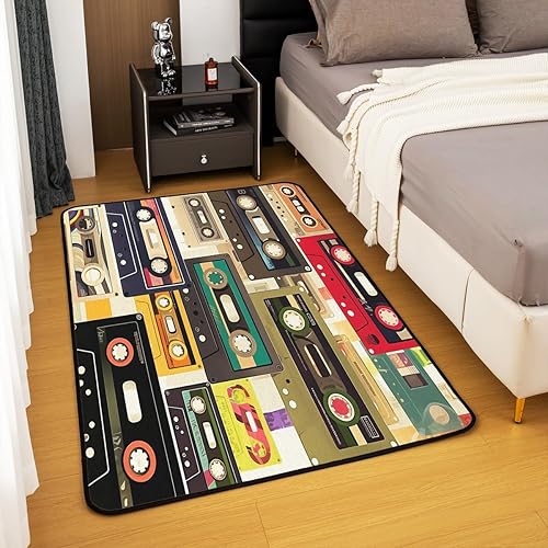 Miniatura 4 de jejeloiu Alfombras con estampado de radio Boombox para sala de estar, dormitorio, para niños y niñas, alfombra decorativa retro de 3 x 5 pies,