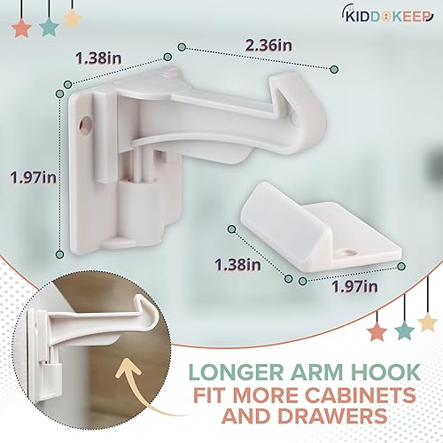 Miniatura 2 de Cerraduras de gabinete mejoradas a prueba de bebés para niños pequeños, 10 cerraduras blancas a prueba de niños para seguridad infantil, cerraduras