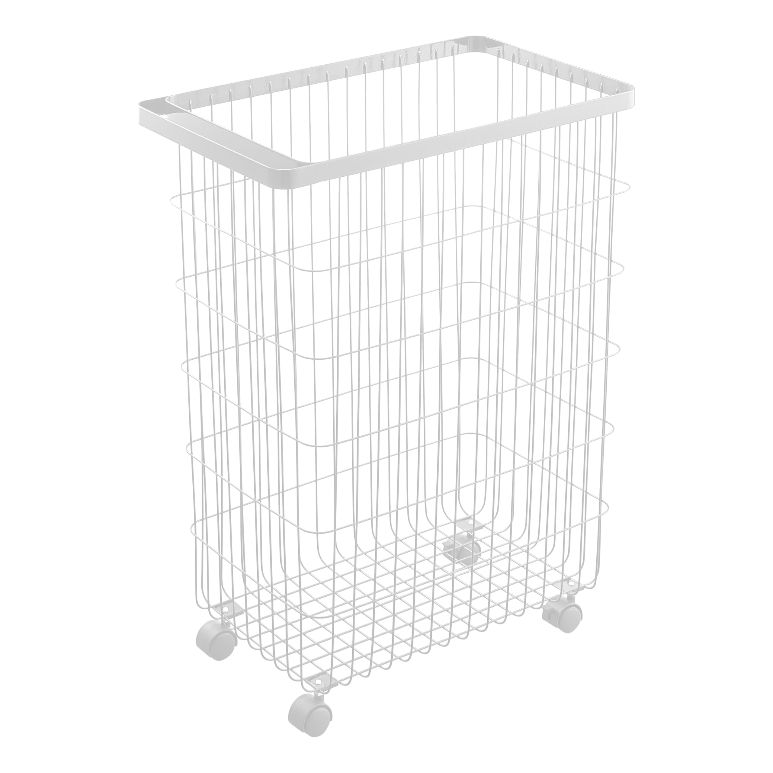 Yamazaki 4776 TOWER Laundry Basket with Wheels, white, Steel/Nylon, 28 x 46.5 x 61 cm