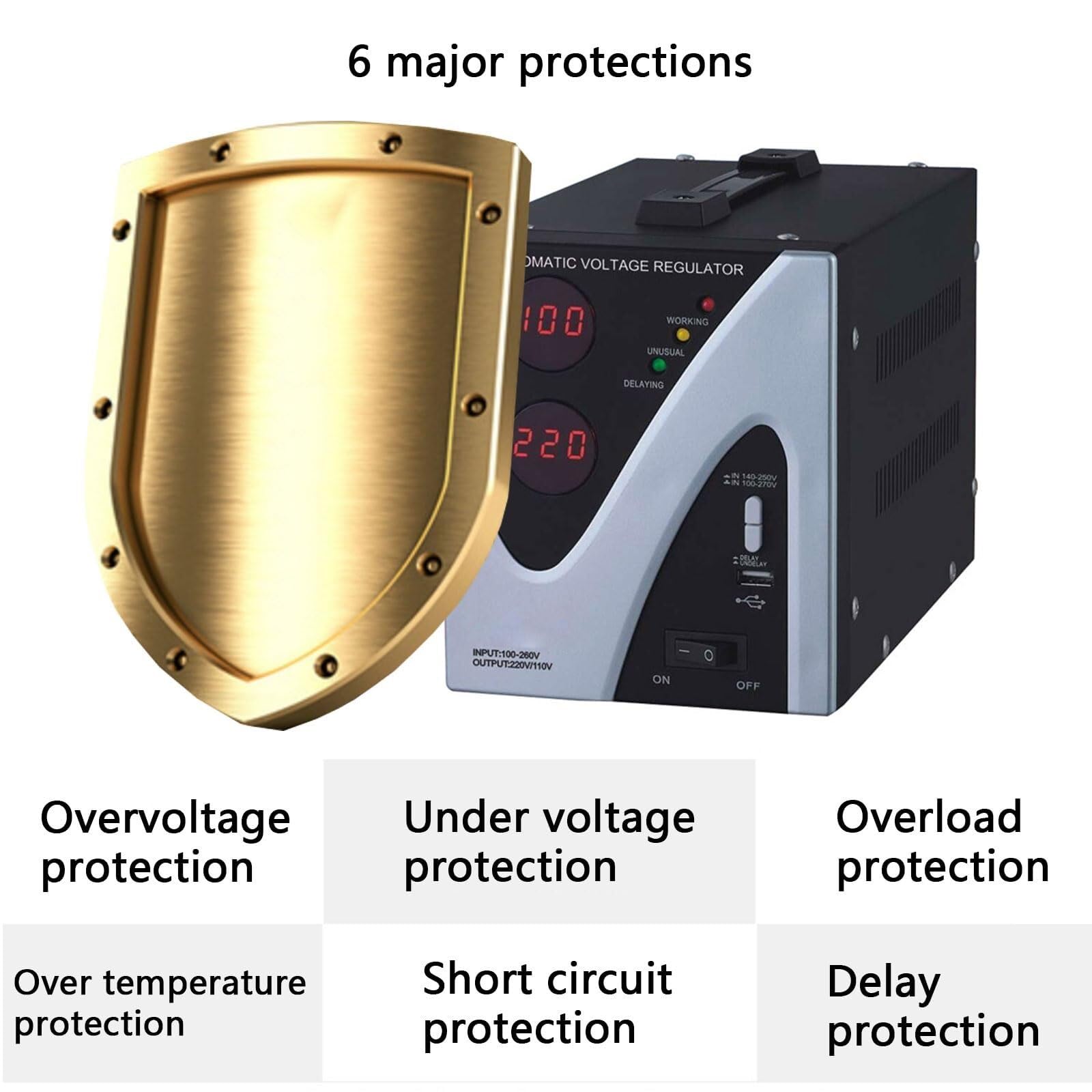 Estabilizador de Voltaje de 220 V, regulador electrónico automático de Voltaje de CA con Puerto USB, Apto for electrodomésticos inestables.(2000VA)