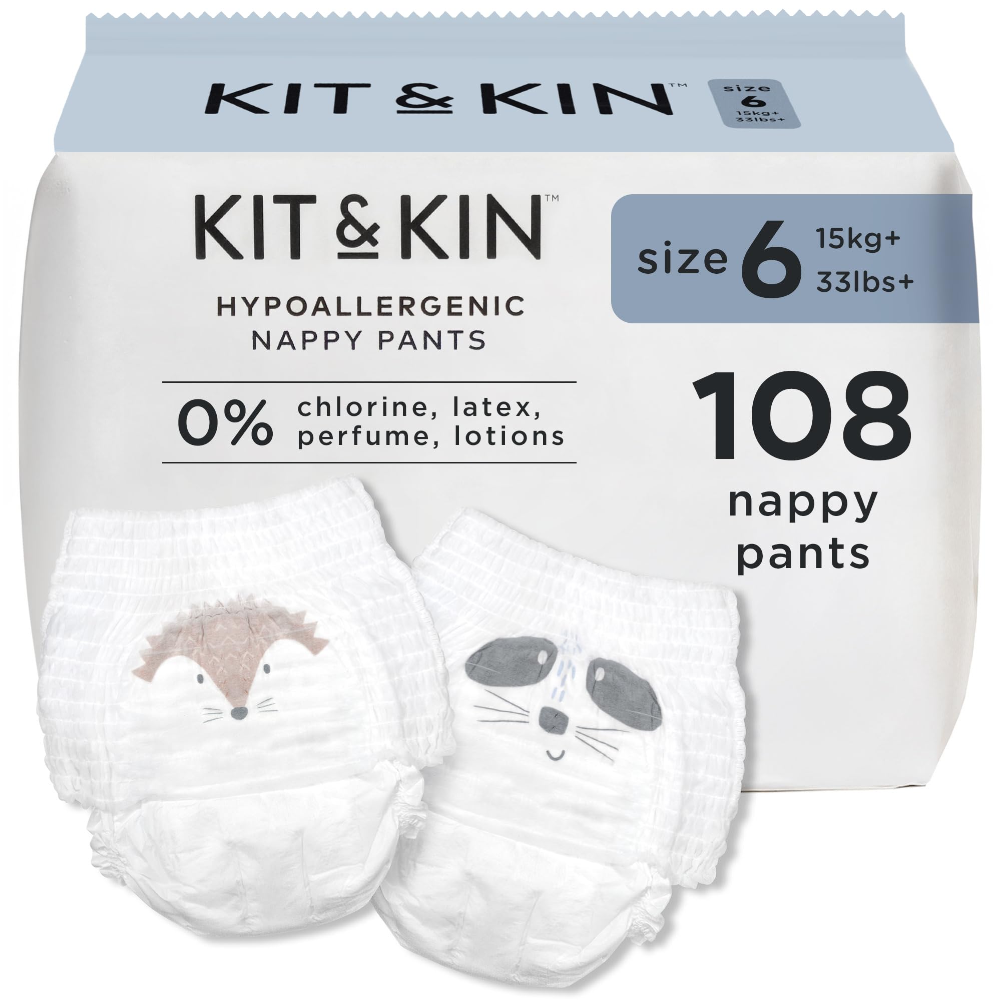 Premium Nappy Pants Size 6 | 15+ kg / 33+ lbs | Maxi Pull Ups | 6 Packs / 108 Pants | Hypoallergenic | Vegan & Chlorine-Free | Superior up to 12 Hour Leak Protection