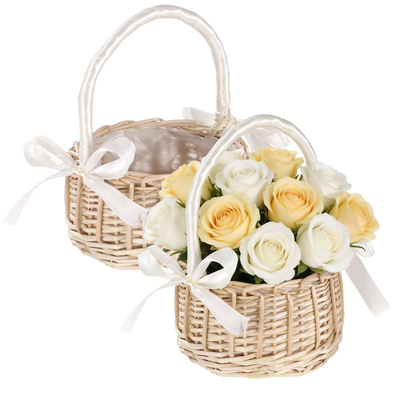 2 Stk. Kleine Weidenkörbe mit Griff, Rattan Blumenmädchen Korb Set, dekorativer Aufbewahrungsorganizer für Hochzeiten, Partys, Geschenke und Wohnraumdeko, 15,5 x 9,9 x 20,6 cm