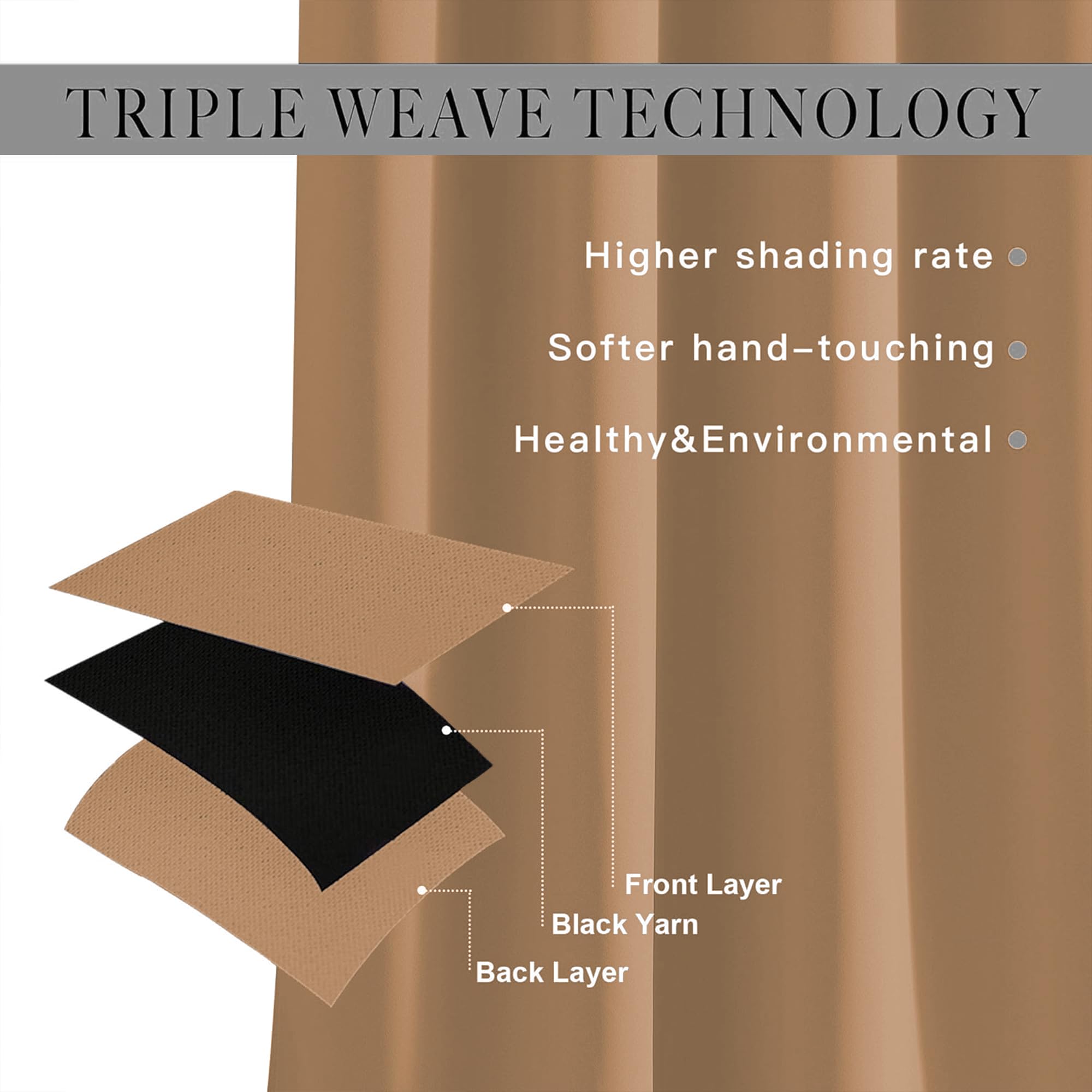 Imperial Rooms Eyelet Blackout Curtains for Living Room66x90 Inch Beige Bedroom Curtains Super Soft Thermal insulated Curtain 2 Panels with Tiebacks - Image 2