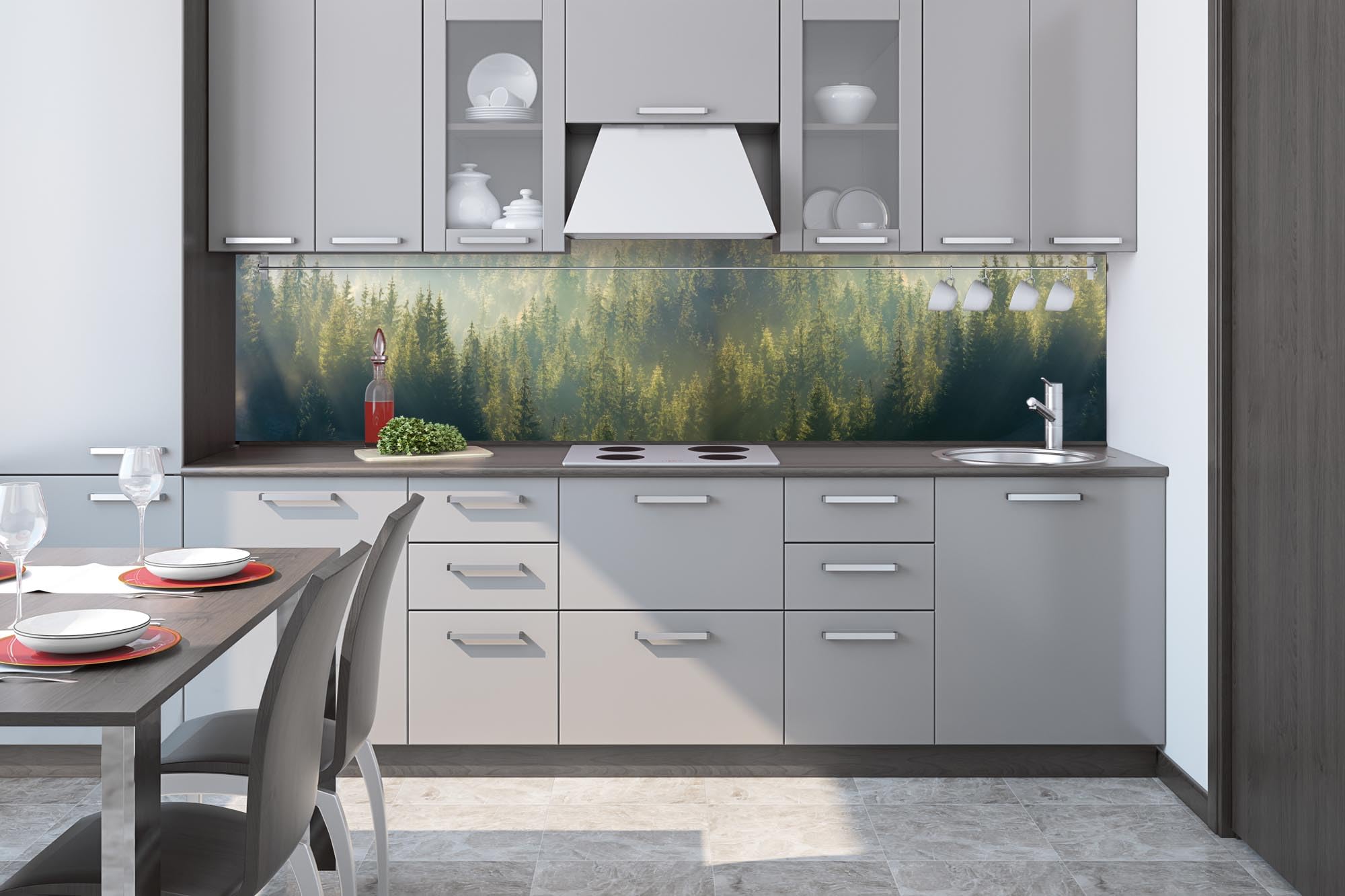 Dimex Küchenrückwand Folie Selbstklebend Nebel ÜBER DEM Wald 260 x 60 cm | Klebefolie - Dekofolie - Spritzschutz für Küche | Made in EU
