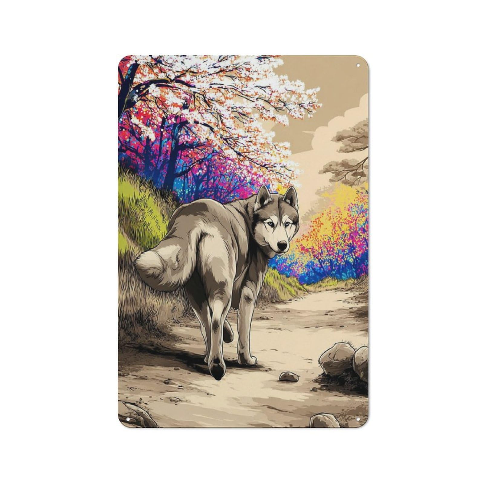 Junmoney Wolf In Colorful Forest Rustic Metal Plaque 30X20cm For Dining Room Or Kitchen, A Housewarming Gift For Dining Room Decor Fans