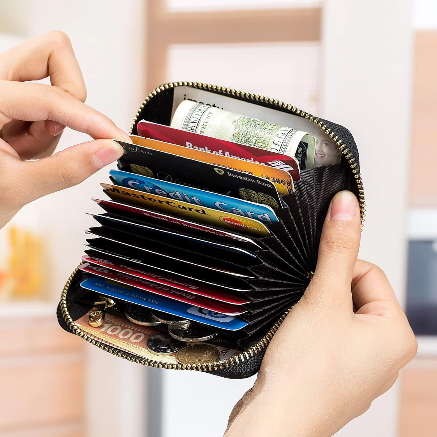 imeetu RFID Credit Card Holder, Small Leather Zipper Card Case Wallet for Women - Image 7