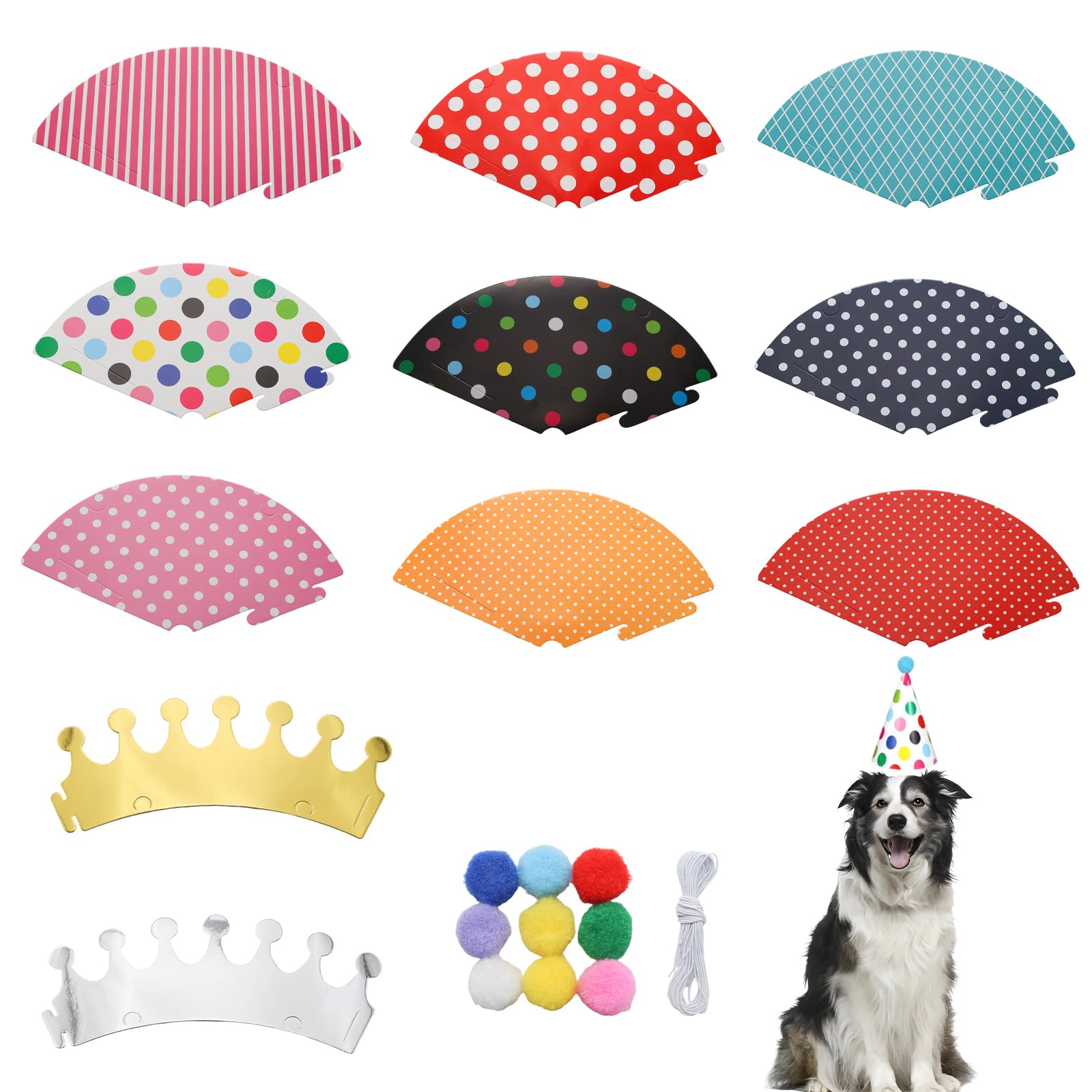 Pine Linen 11pcs Colorful Pet Hat Set Adjustable Mini Party Hats Stuffed Animals Colorful Holiday Hats Reusable Party