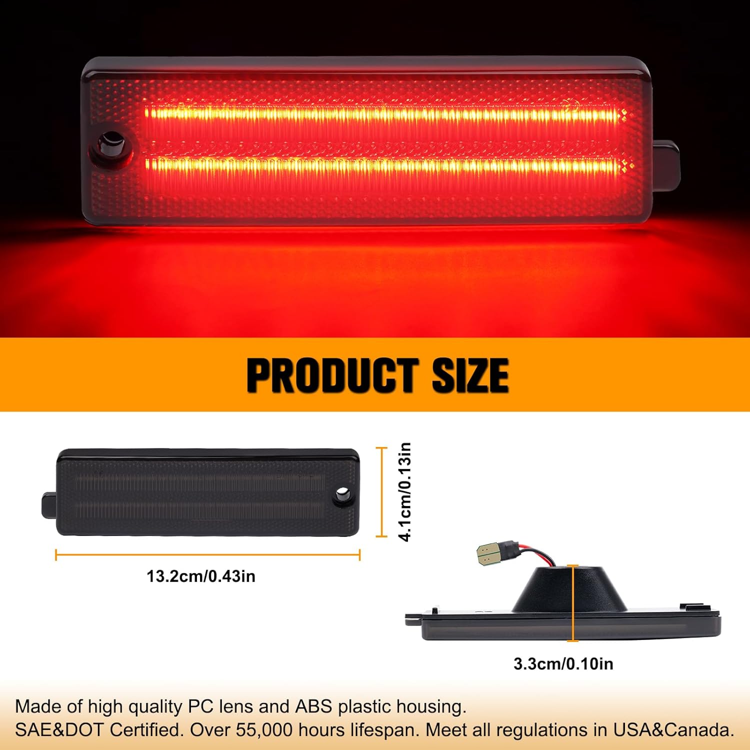 Gempro LED Side Marker Lights Compatible with 1993-2002 Chevy Camaro Red Rear Bumper Parking Signal Lamps 2PCS, Smoked Len