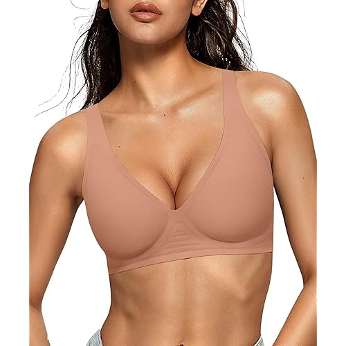 OEAK Womens Deep V Bras Wireless Comfortable Bra Supportive No Underwire Bras Tshirt Push Up Bralettes Plunge Seamless Bra