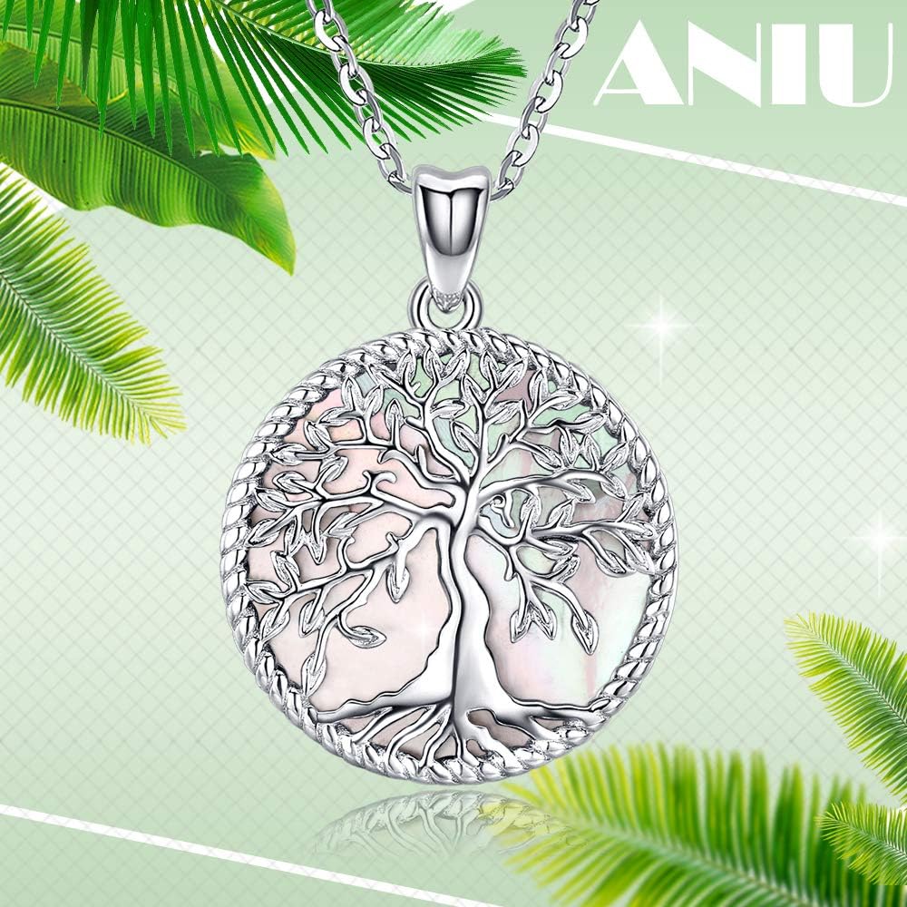 Aniu Tree of Life Necklace for Women, 925 Sterling Silver Mother of Pearl Family Palm Tree Charm Pendant Jewelry for Birthday Christmas Gift - Image 6