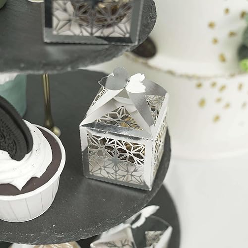 Miniatura 9 de Efavormart - 25 cajas de dulces de regalo con estampado de encaje con estampado de mariposa plateada
