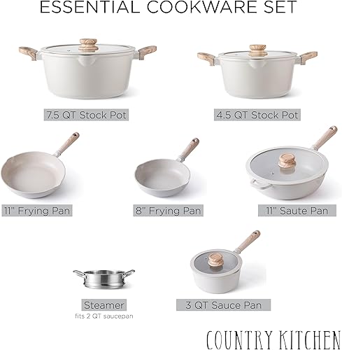 Miniatura 2 de Country Kitchen Juego de utensilios de cocina de aluminio fundido antiadherente, utensilios de cocina duraderos para cocina diaria, mango redondo