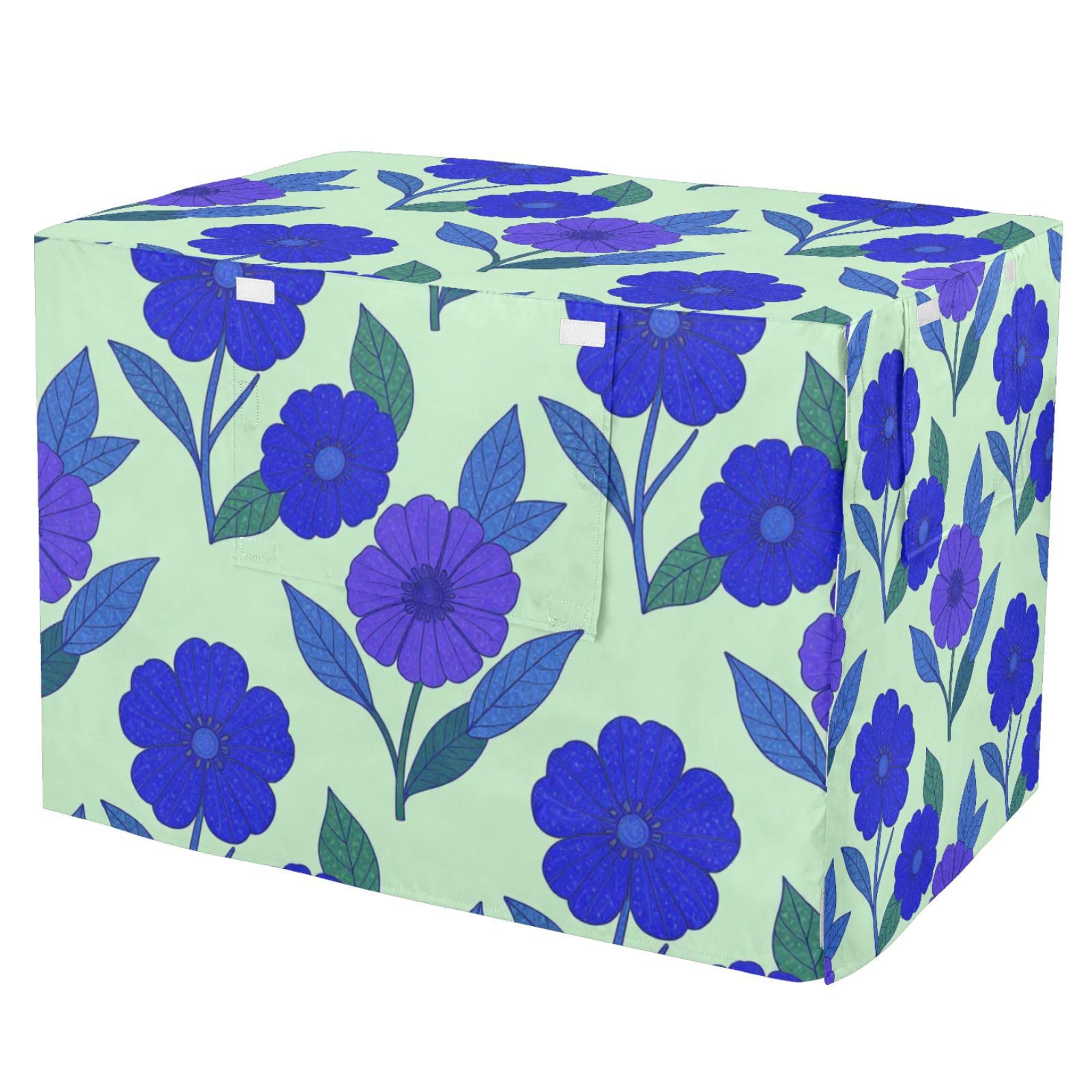 Housse pour cage de chien d'intérieur S-XL avec rideaux à motif fleurs bleu blanc
