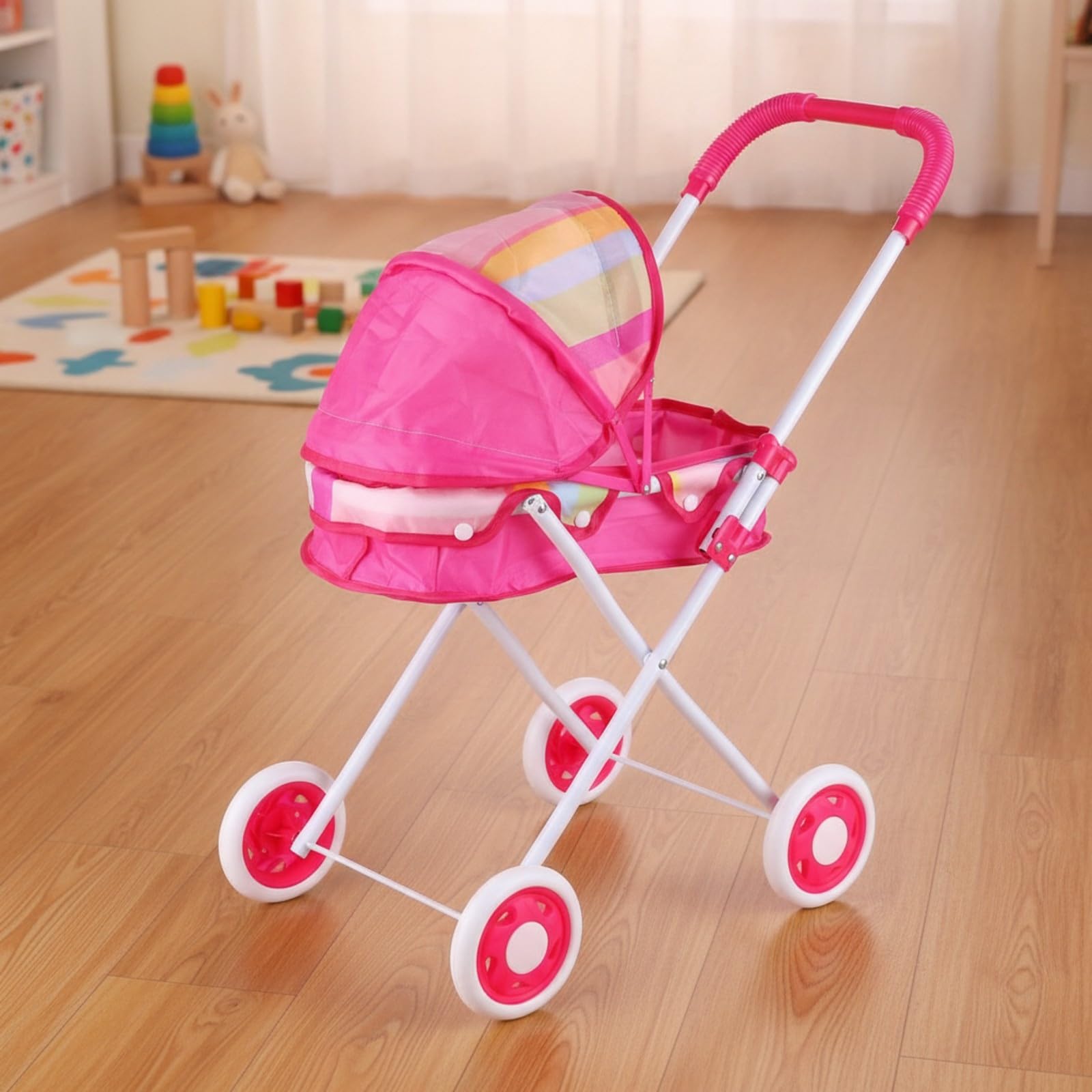 Carrozzina Gioco Realistico Carrozzina con Cappottina Spazioso Giocattolo per Bambini, Area Giochi, 7716-D