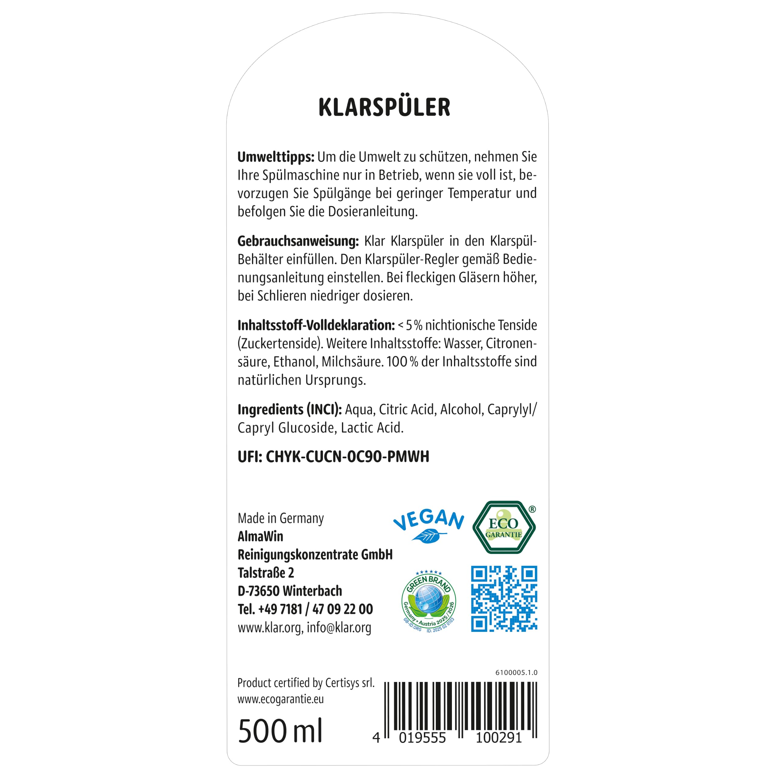 Klar zmywarka 500 ml