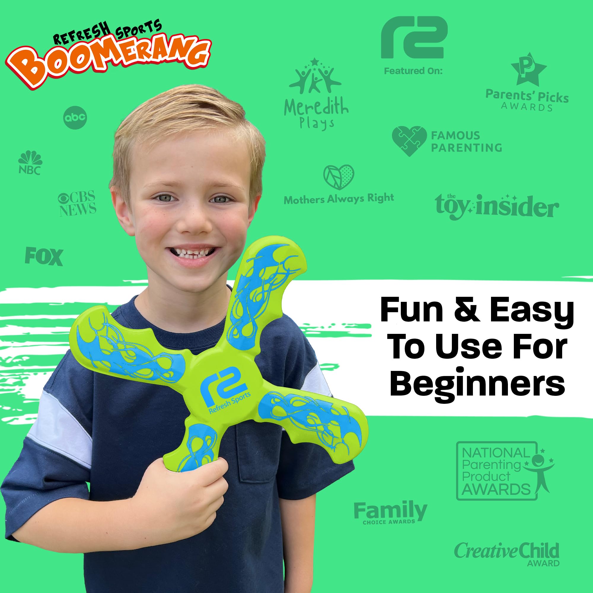 Close-up of the Refresh Sports Fun Boomerang's durable EVA foam construction.
