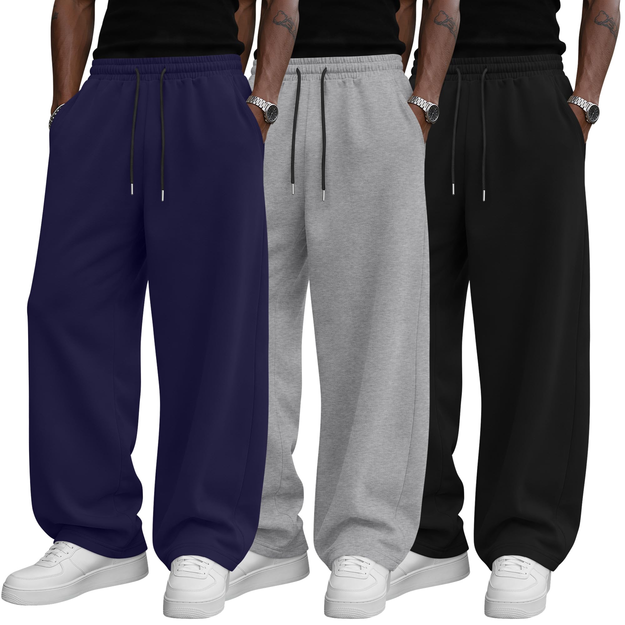 3 Pack Men Wide Leg Elastic Waist Casual Sweatpants