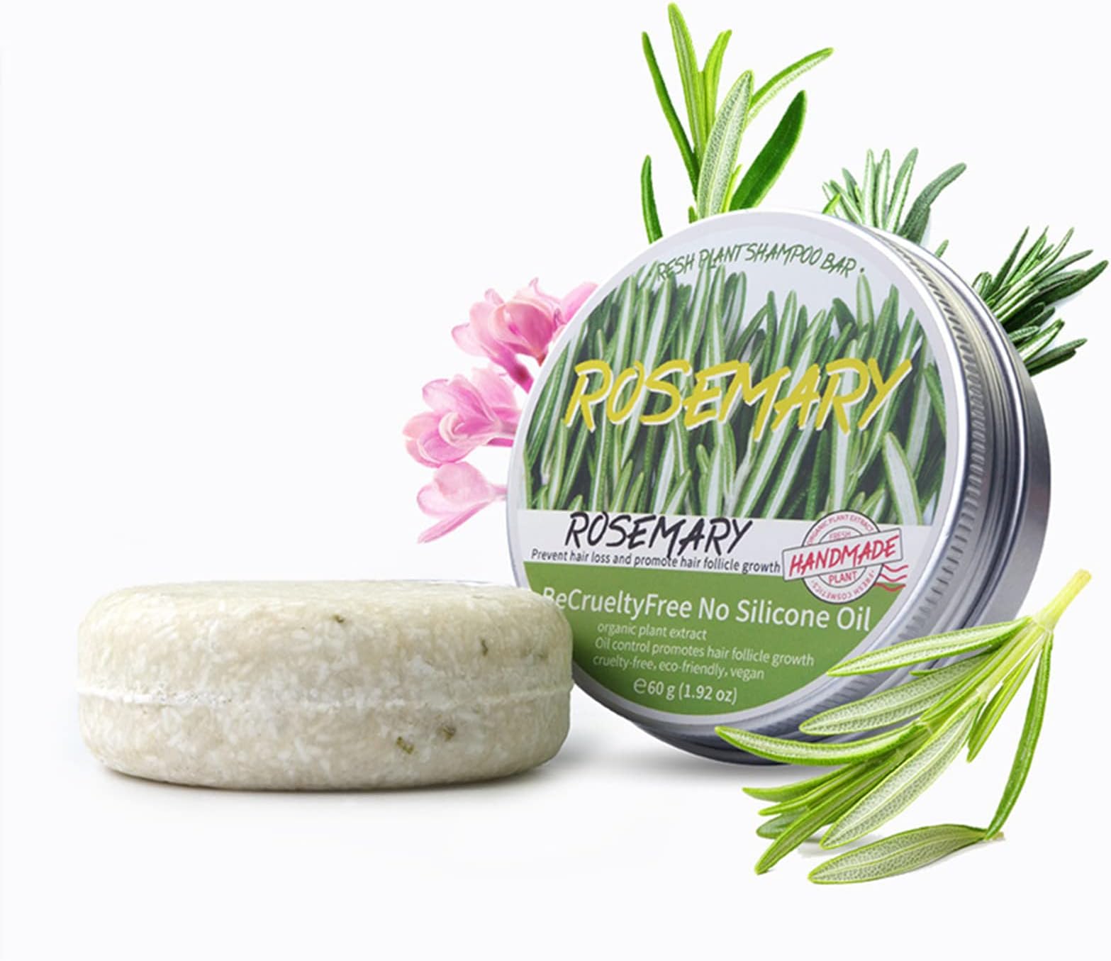 Hocossy Rosemary Shampoo Bar, Natural Organic Hair Conditioner Repair Damaged Hair Cleaning Shampoo Soap Cruelty Free No Silicone OilCompact by Design (Certified by Amazon)