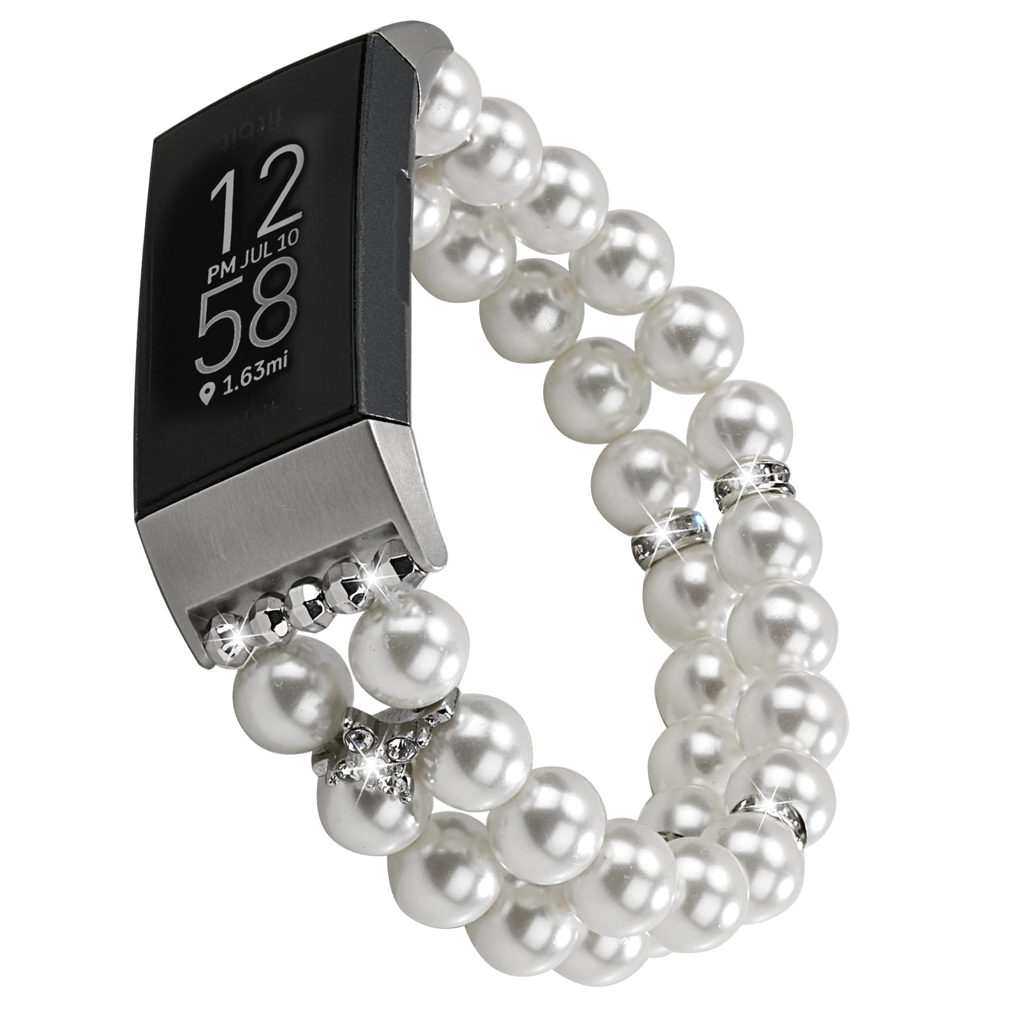 Wongeto Compatible with Fitbit Charge 4/3/3 SE Bands, Fashion Handmade Elastic Stretch Pearl Bracelet Women Replacement Strap for Fitbit Charge 3 Accessories (Pearl Grey)