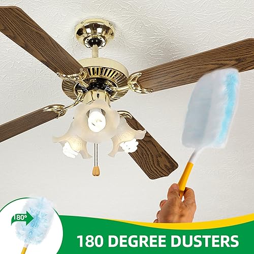 Vista 10 de Recambios de plumero, cepillo de eliminación de polvo estático desechable, cabezal de repuesto compatible con repuestos de plumero Swiffer para Azul