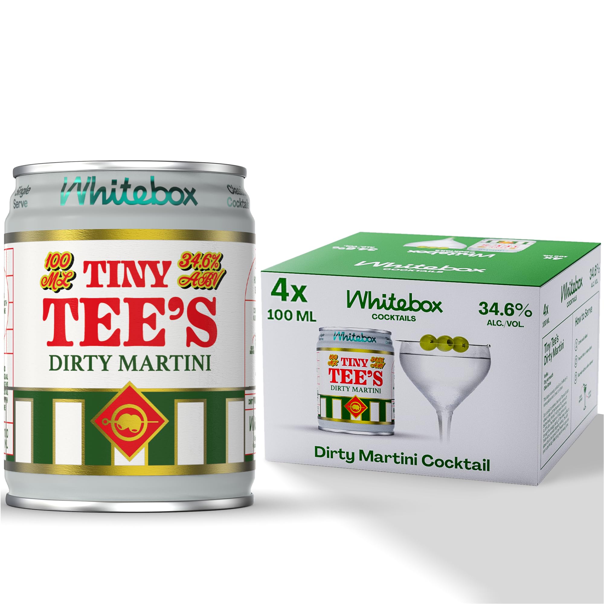 Single Serve Classic Tiny Tee's Dirty Martini — Case Of 4 Cocktail Cans | Classic Full Strength Dirty Martini | Pre-mixed Cocktails Ready To Drink 4x100ml