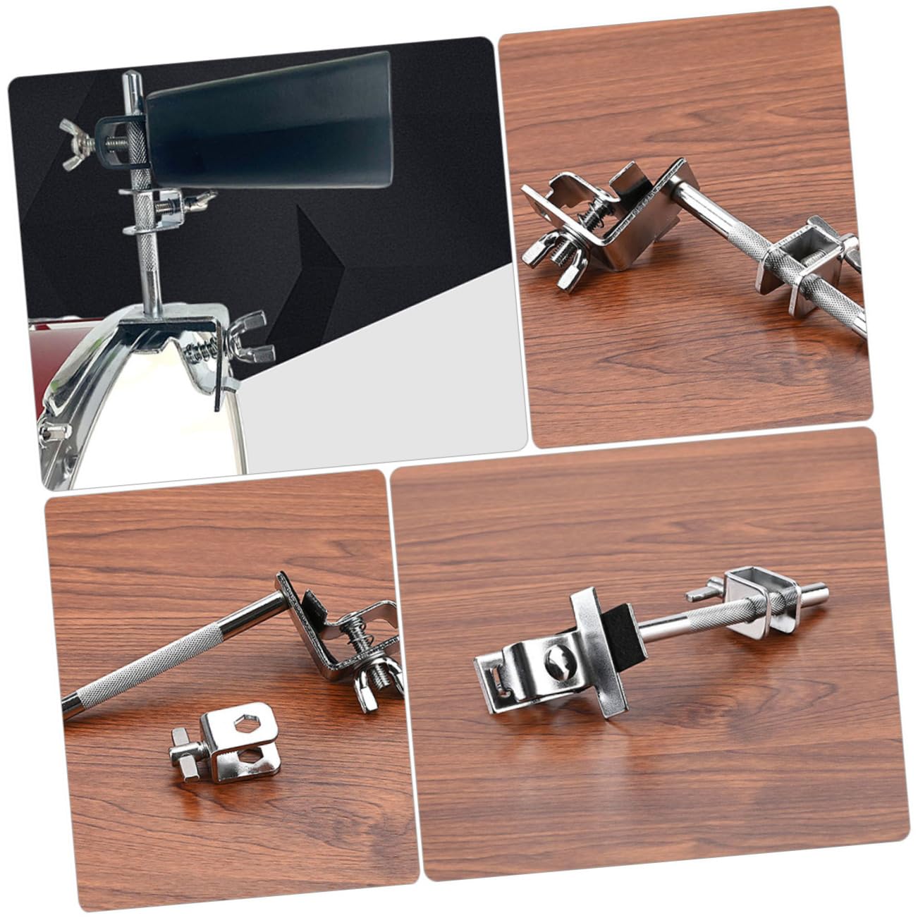 FUNOMOCYA Drum Mounted Cowbell Holder Rotating Drum Clamp Cowbell Extension Clip Support Rod