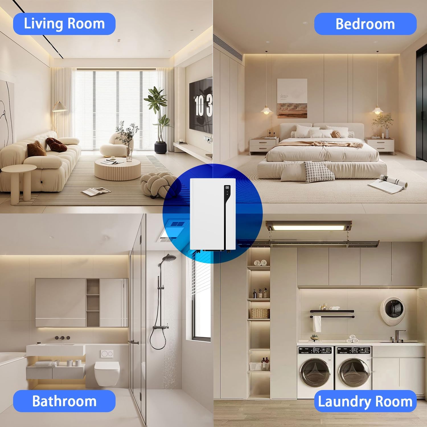 AirOrig portable air conditioner in various room settings