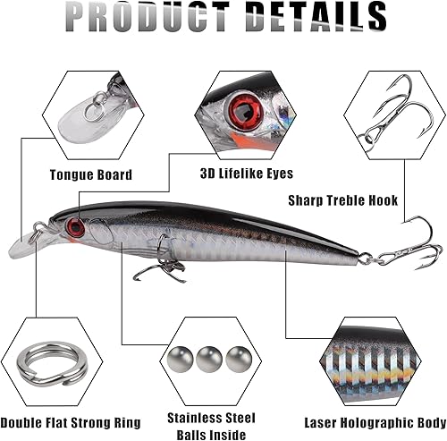 Miniatura 9 de Kit de señuelo de pesca de surf Sriper Señuelo de agua salada Minnow Señuelos Jertbait Topwater Popper Plugs Buceo Cebos Duros Costa Rica Ocen Pesca