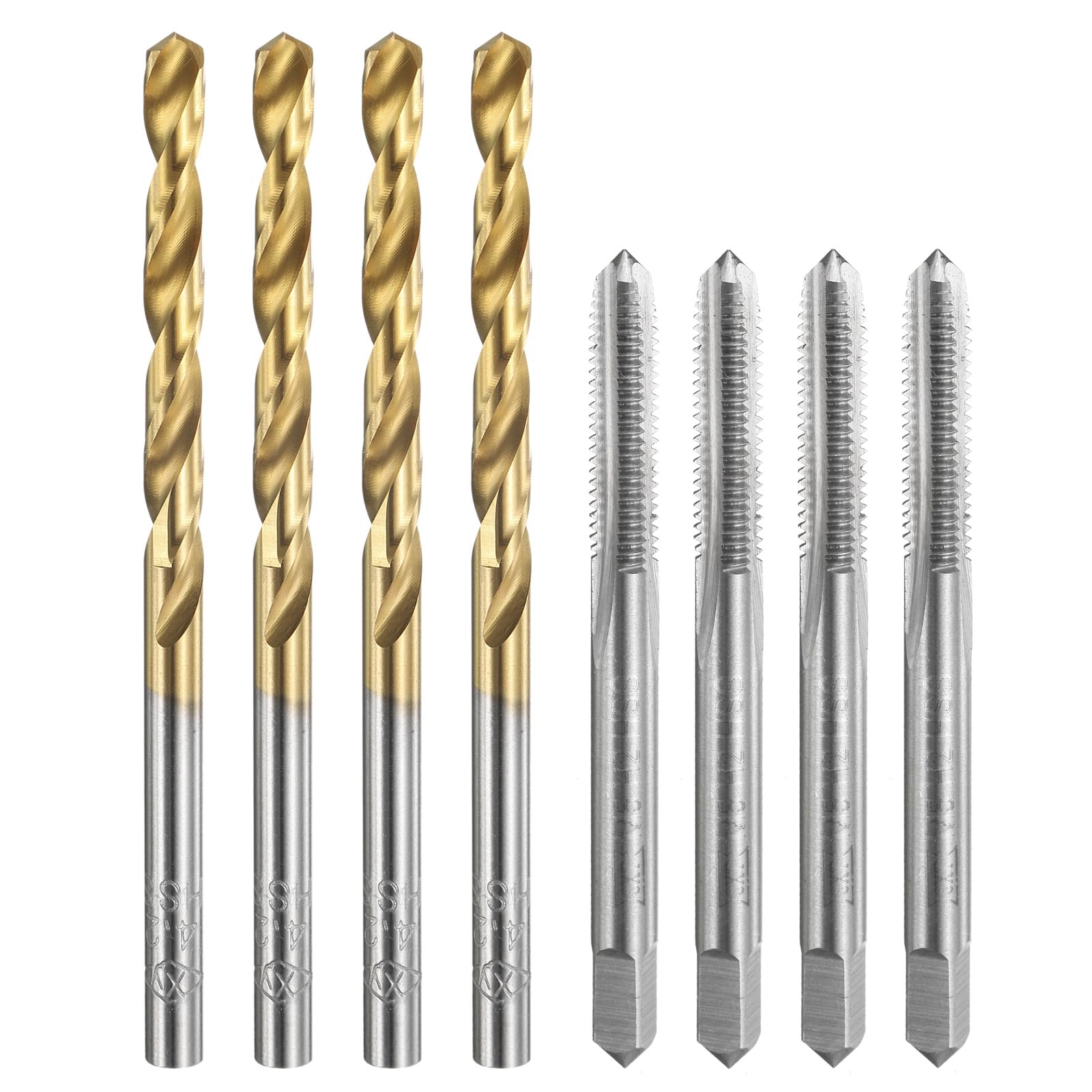 Set di maschi e punte da trapano, 4 maschi per filettatura metrica a scanalatura dritta M5 x 0,8 e 4 punte elicoidali da 4,2 mm, kit di utensili per filettatura HSS-6542 non rivestiti/rivestiti in t