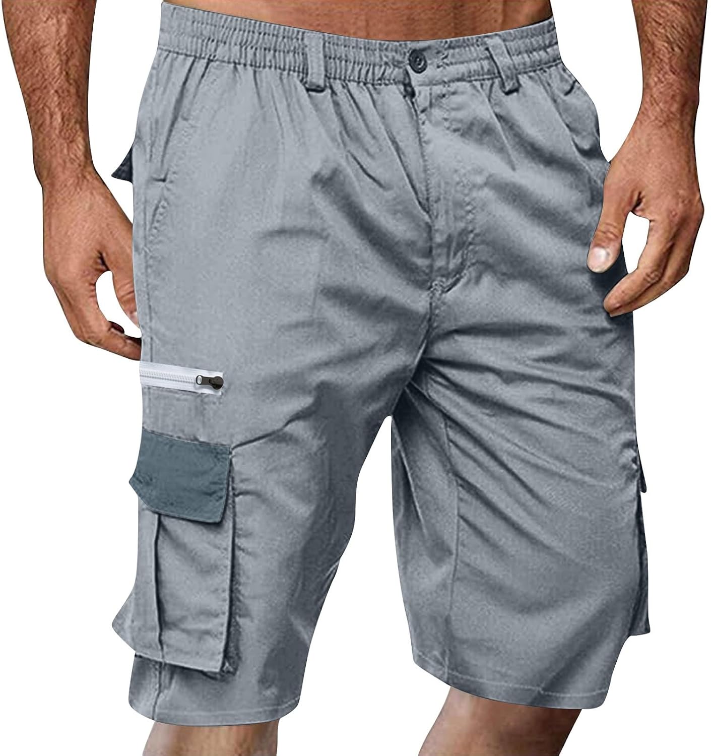 Men's Cargo Short Pants Baggy Lightweight Flat Front Below Knee Shorts Multi Pockets Hiking Casual, M-3XL