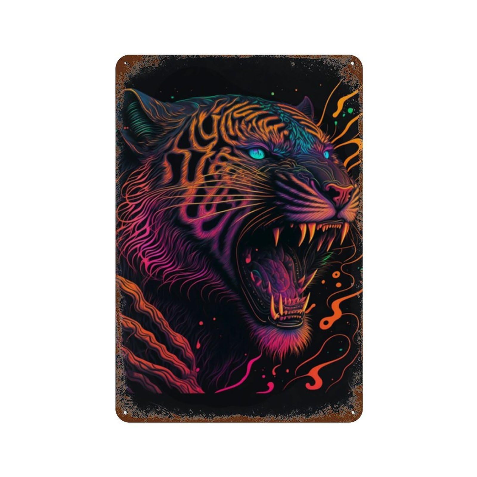 Neon Tiger Art Print -1 Vintage Metal Tin Sign 11.8"x7.9", Ideal for Living Room, Hallway And Home Decor