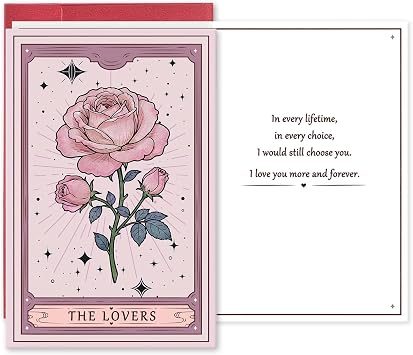Tarot Themed Love Card for Boyfriend Girlfriend, Rose Valentines Day Card for Tarot Lovers, Witchy I Love You Gift for Husband Wife