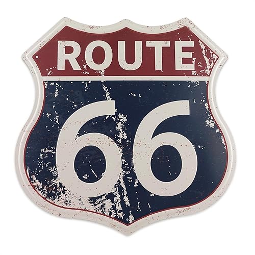 Route 66 - Letrero de hojalata fácil de colgar, estilo vintage, 12 x 12 pulgadas, decoración de ruta 66 para dormitorio, cueva de hombre, garaje,