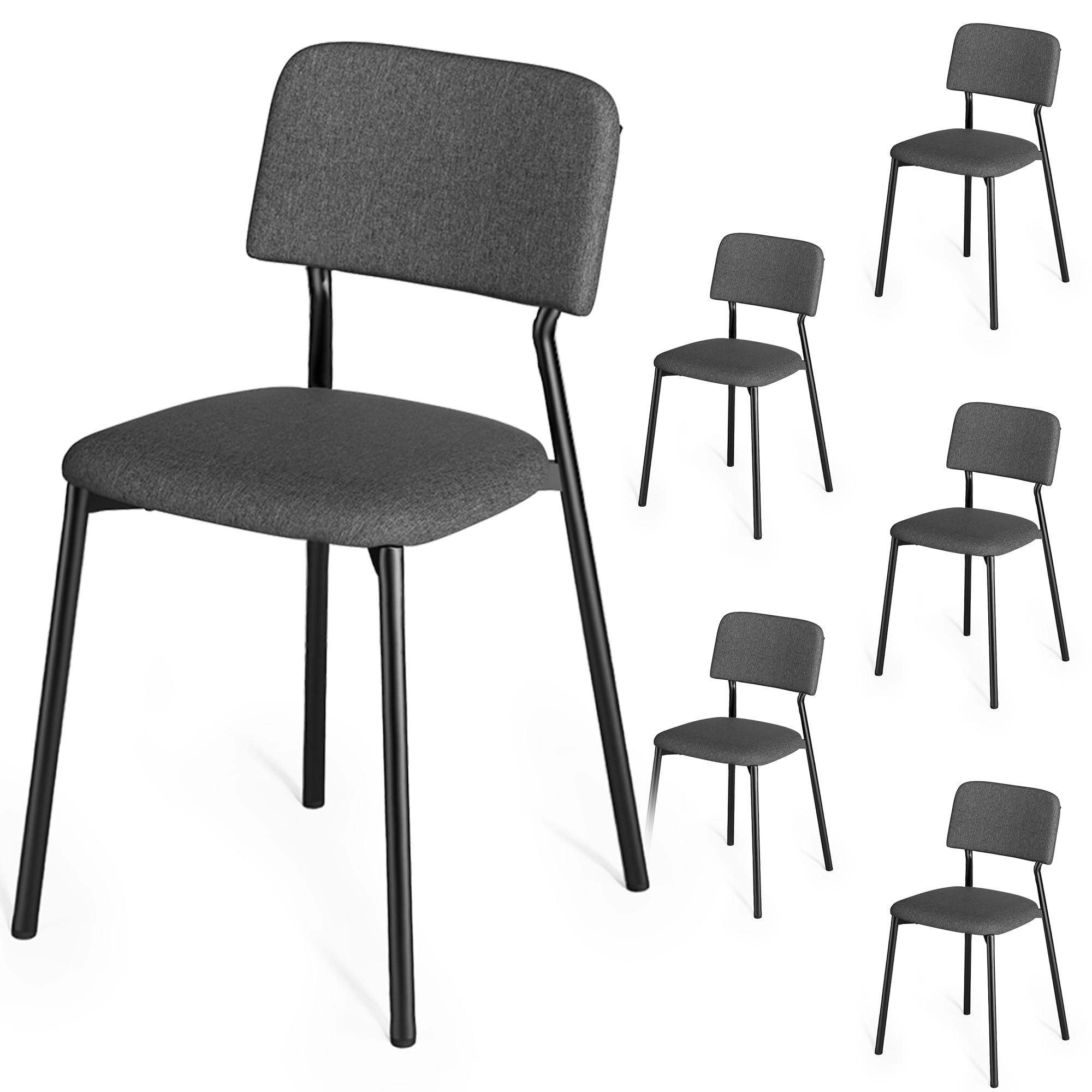 Xbro Sillas de Comedor Pack 6, Sillas de Cocina Acolchadas con Estructura de Metal, Sillas Tapizadas Modernas para Comedor, Cocina, Salón o Estudio, Color Gris Oscuro