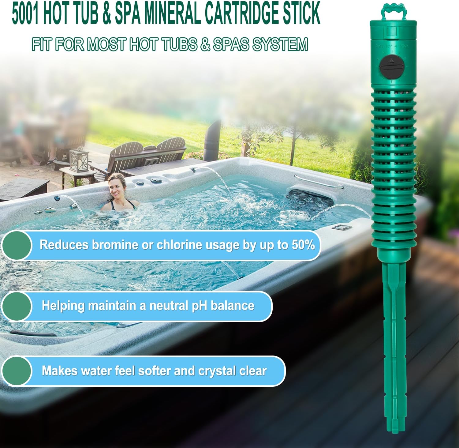 for Spa Filte Mineral Cartridge Sanitizing Stick for Softer Crystal Clear Spa Water, for Most Hot Tubs, Work for 4 Months