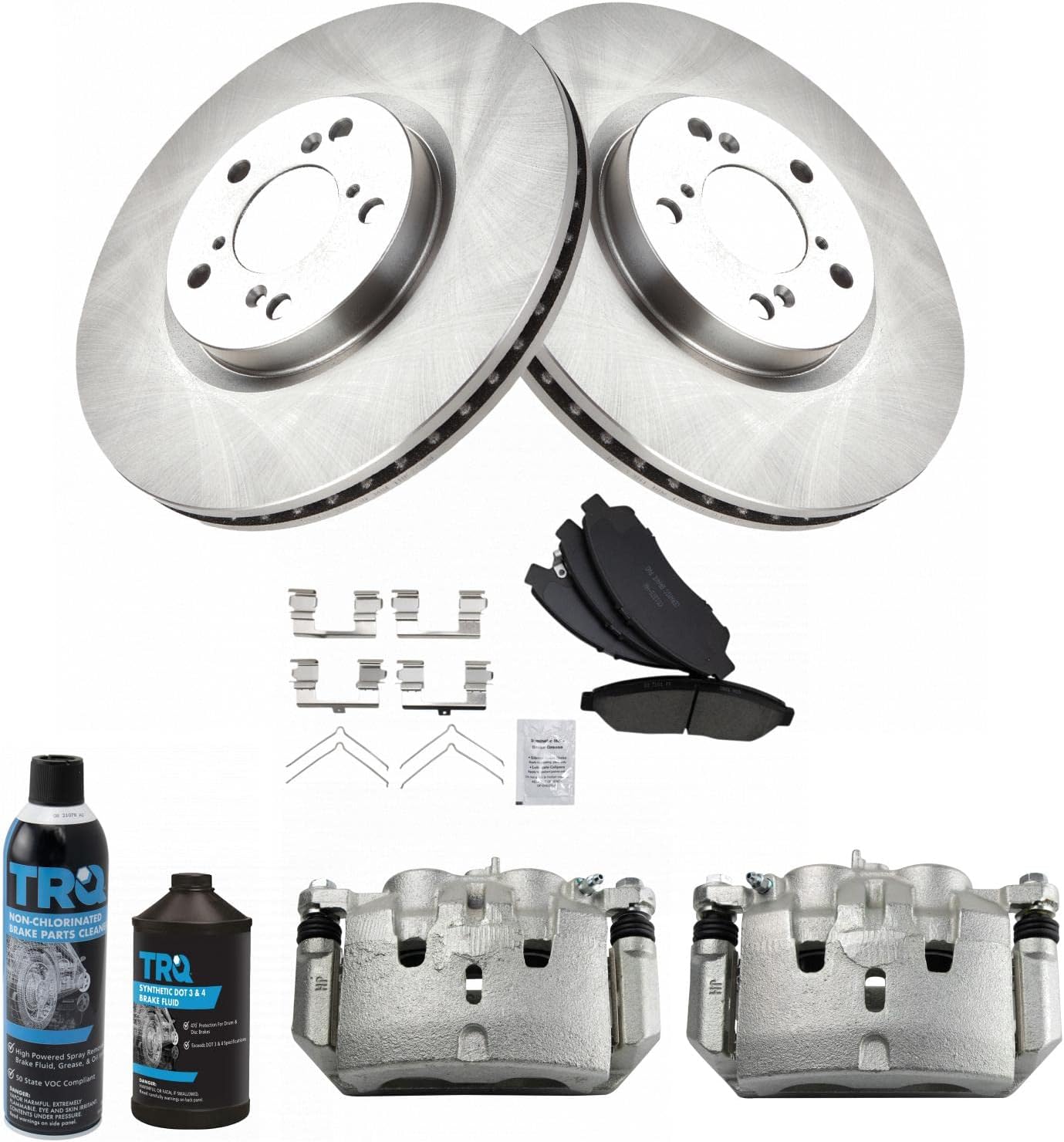 TRQ Front Brake Pad & Rotor Kit Brake Caliper Brake Chemical Kit Brake Pads Brake Rotor Ceramic Compatible with 2009-2015 Honda Pilot
