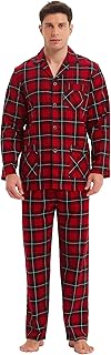 Men’s Flannel Pajamas Set 100% Cotton Warm Pijamas for Men Button Down Pjs Elastic High Waist Loungewear