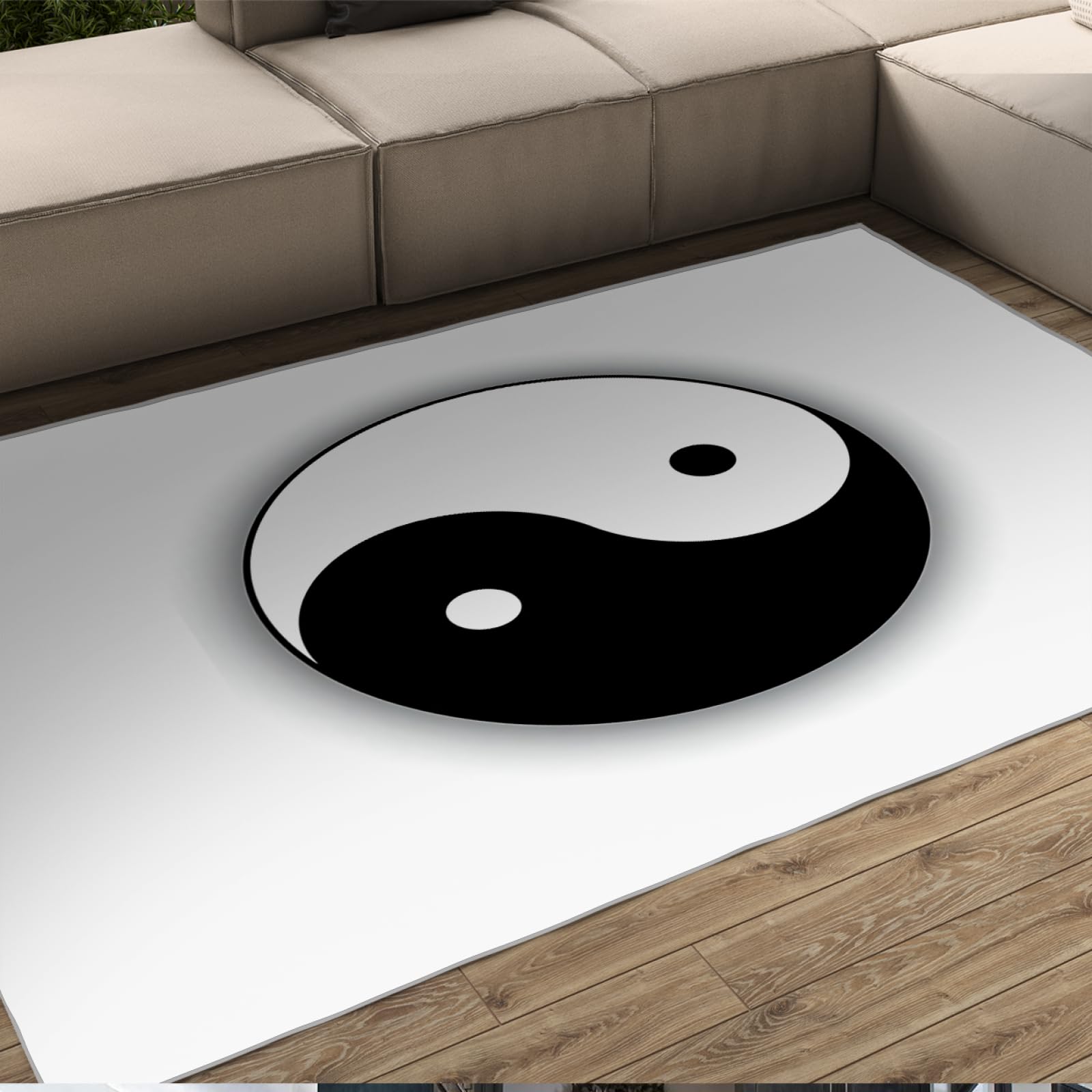 Tapis lavable 80x150cm style Tai Chi Yin Yang Bagua fin et antidérapant