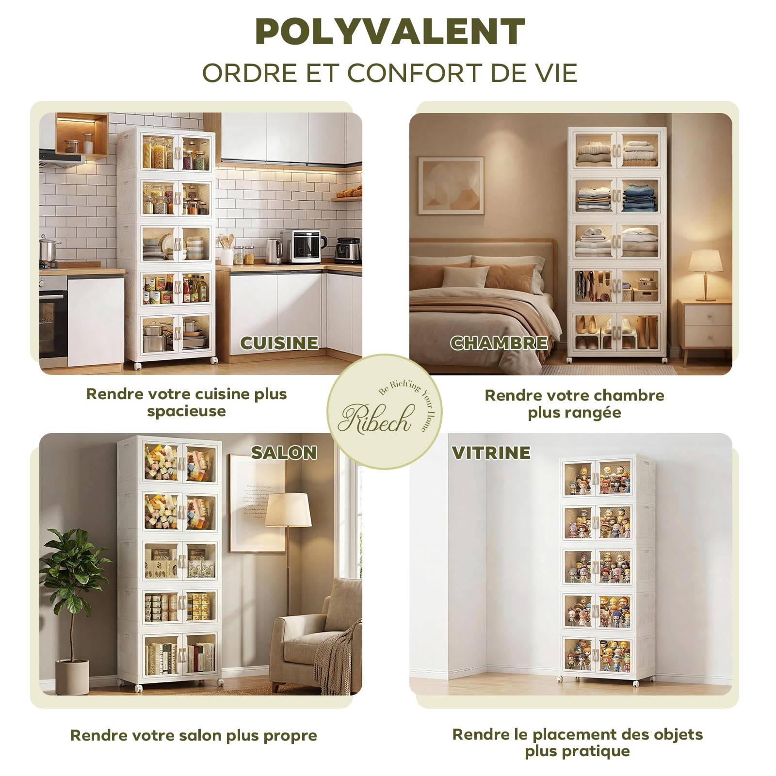 Armoire de Rangement Pliable 5 Niveaux – Grand Placard Mobile avec Portes Magnétiques, Roues Bloquantes, pour Vêtements, Atelier, Maison