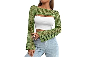 Womens Crochet Shrug Y2K Style Hollow Out Bolero Shrug See Through Cropped Knit Sweater Top
