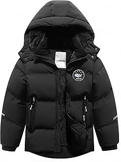 Kids Boy's Winter Coat Fleece Lined Waterproof Jacket Puffy Cotton Coat Thick Hooded Down
