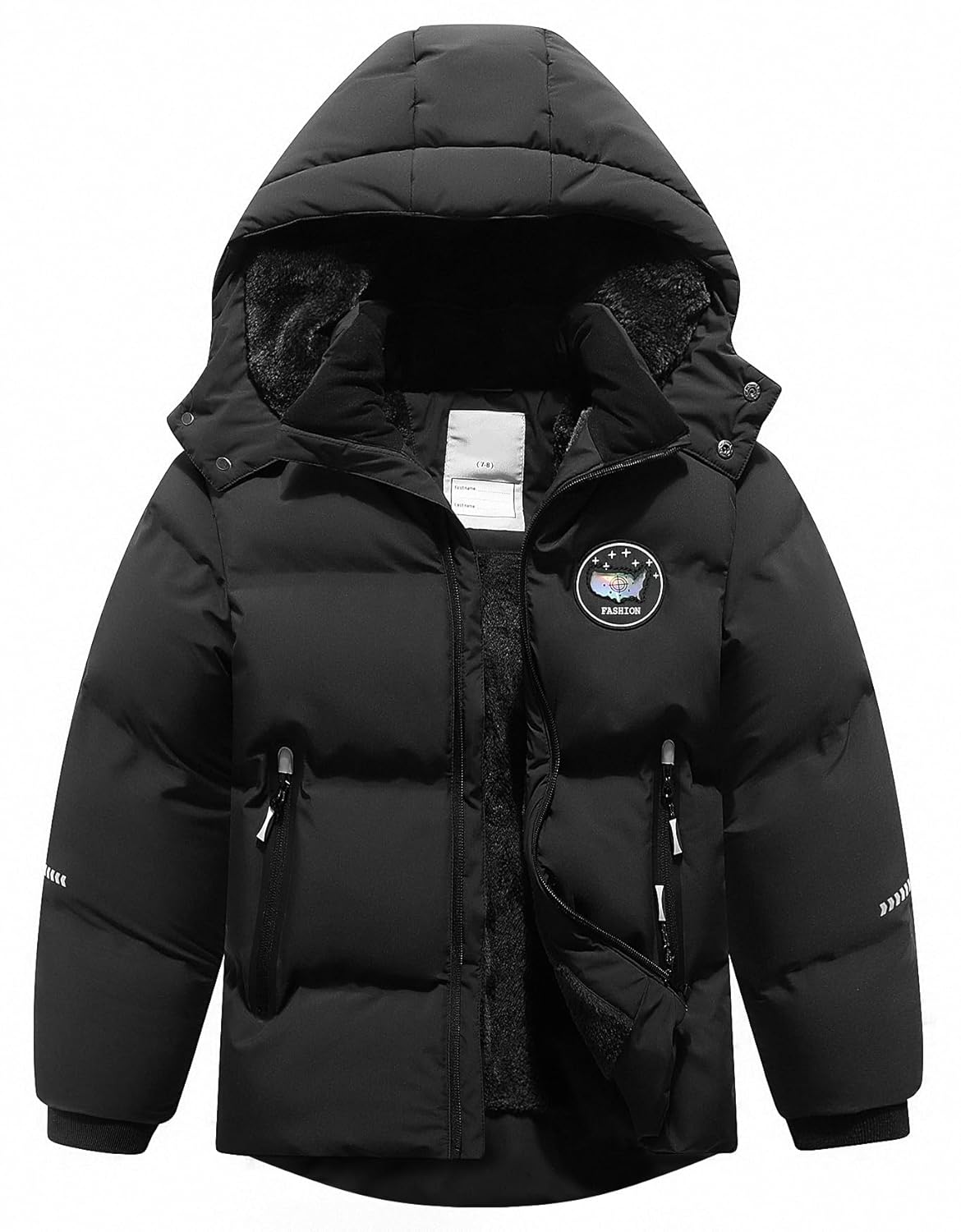Kids Boys Winter Coat Fleece Lined Waterproof Jacket Puffy Cotton Coat Thick Hooded Down Outdoor Coats